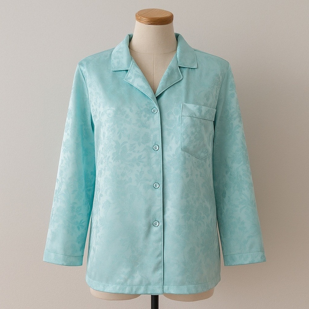 Jayre California Vintage Sleepshirt L Women Aqua Satin Jacquard ‎ Fairycore READ